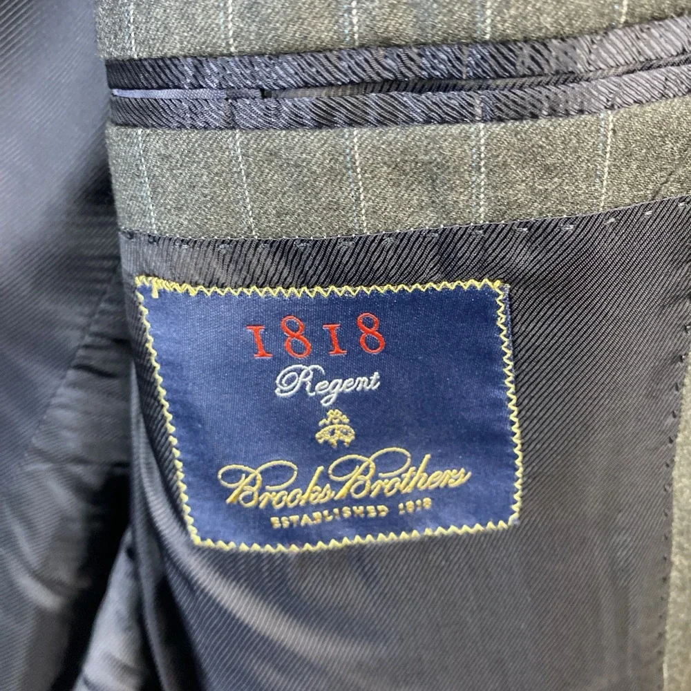 Brooks Brothers 1818 Regent Blazer Mens‎ 41 R Gray Pinstripe Wool Italy Ethomas